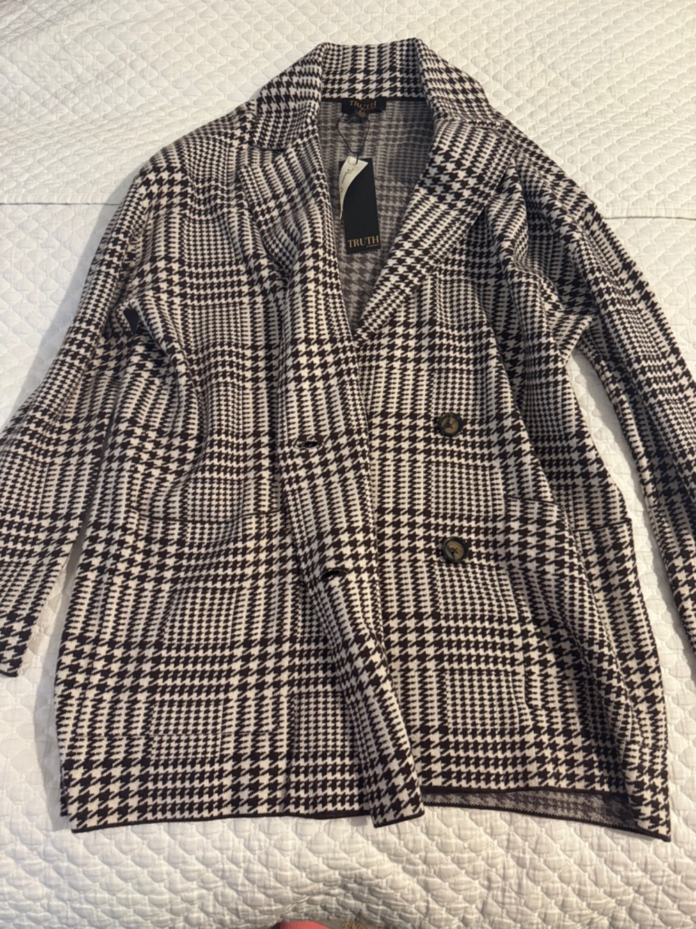 Truth Black & White Houndstooth Double-Breasted Blazer